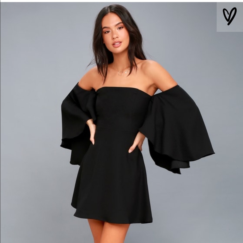 MOONLIT DANCE BLACK OFF-THE-SHOULDER SKATER DRESS